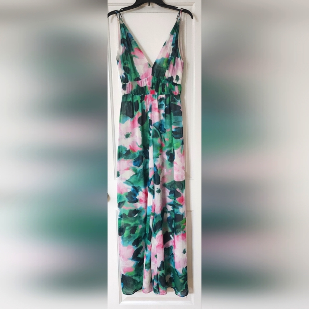 ZARA XS Jumpsuit NWOT Floral pink green blue beauty